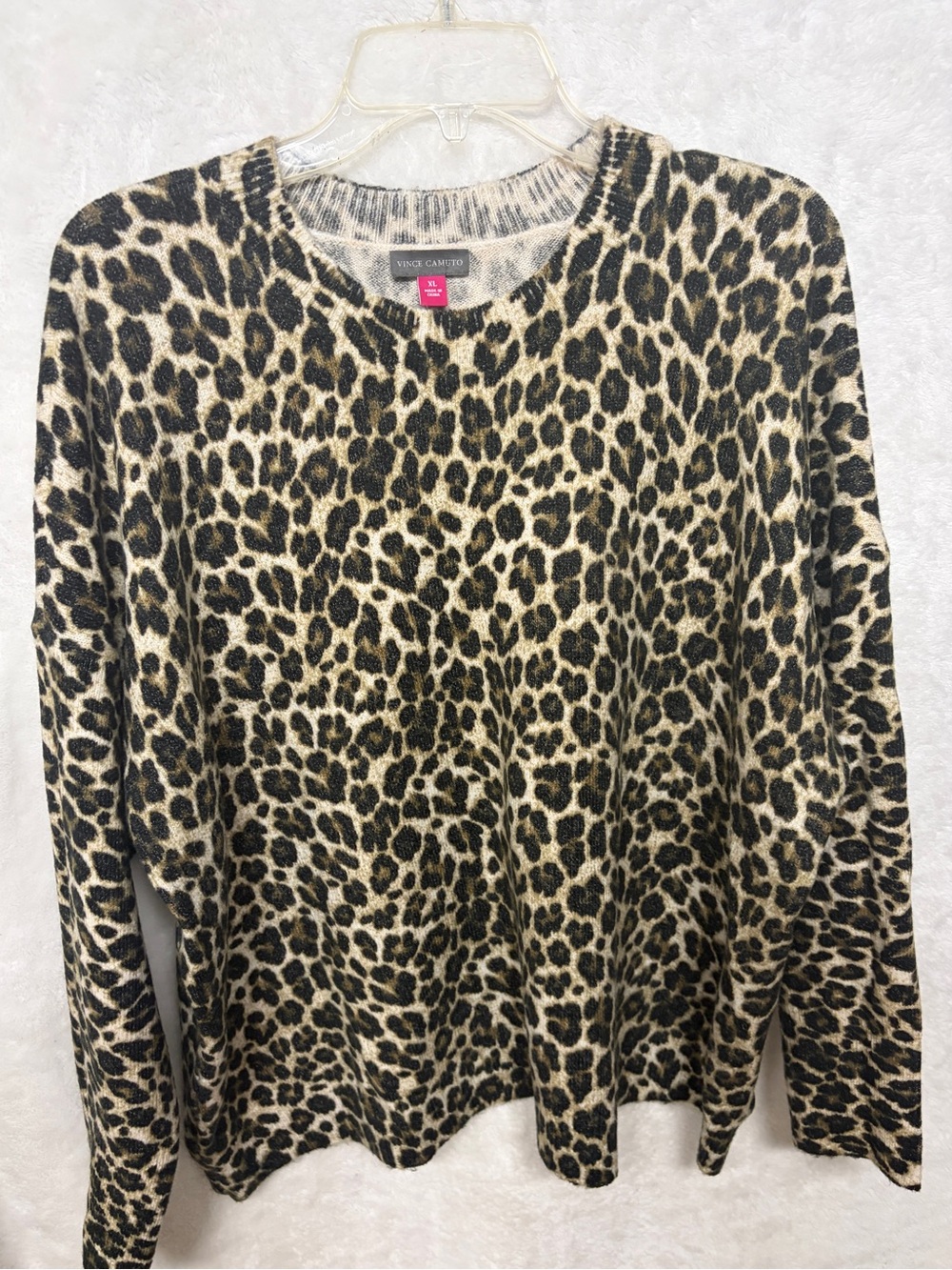 Vince Camuto Leopard Print Crewneck Sweater - Tan/Black